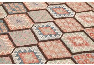 Tappeto Kilim Geometrico Rosa Antico Marrone 180x241 Cm
