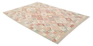 Tappeto Kilim Geometrico Grigio Chiaro Rosso Mattone 176x235 Cm