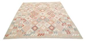Tappeto Kilim Geometrico Grigio Chiaro Rosso Mattone 176x235 Cm