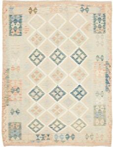 Tappeto Kilim Geometrico Avorio Blu 152x199 Cm