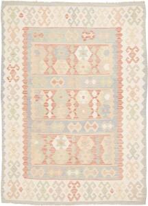 Tappeto Kilim Geometrico Avorio Grigio Chiaro 148x203 Cm