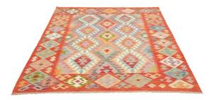 Tappeto Kilim Geometrico Rosso Mattone Multicolore 156x193 Cm