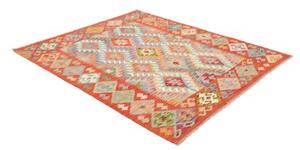 Tappeto Kilim Geometrico Rosso Mattone Multicolore 156x193 Cm