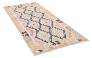 Tappeto Kilim Geometrico Beige Blu Scuro 97x194 Cm