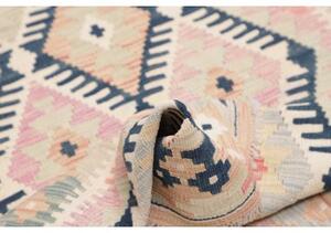 Tappeto Kilim Geometrico Beige Blu Scuro 97x194 Cm