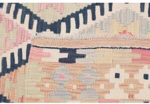 Tappeto Kilim Geometrico Beige Blu Scuro 97x194 Cm