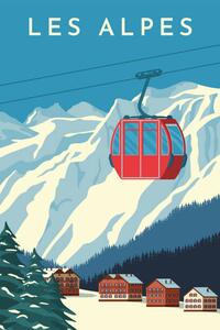 Illustrazione Ski resort with red gondola lift, Rinat Khairitdinov