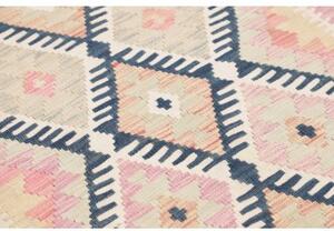 Tappeto Kilim Geometrico Beige Blu Scuro 97x194 Cm