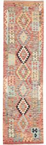 Tappeto Kilim Geometrico Rosso Mattone Celeste Corsia 85x304 Cm