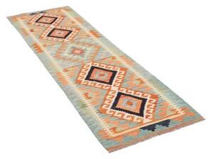 Tappeto Kilim Geometrico Celeste Arancione Corsia 60x192 Cm