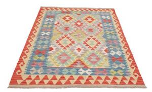Tappeto Kilim Geometrico Rosso Corallo Celeste 120x175 Cm