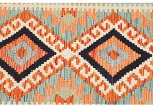 Tappeto Kilim Geometrico Celeste Arancione Corsia 60x192 Cm