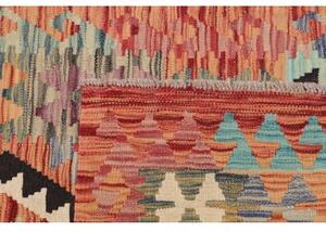Tappeto Kilim Geometrico Rosso Mattone Celeste Corsia 85x304 Cm
