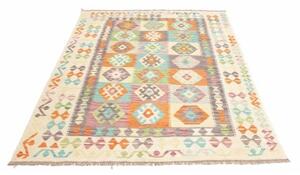 Tappeto Kilim Geometrico Multicolore Beige 151x193 Cm