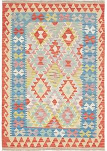 Tappeto Kilim Geometrico Rosso Corallo Celeste 120x175 Cm