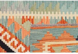 Tappeto Kilim Geometrico Celeste Arancione Corsia 60x192 Cm