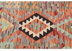 Tappeto Kilim Geometrico Rosso Mattone Celeste Corsia 85x304 Cm