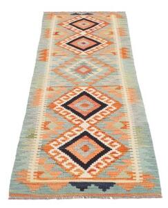 Tappeto Kilim Geometrico Celeste Arancione Corsia 60x192 Cm