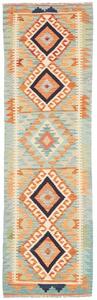 Tappeto Kilim Geometrico Celeste Arancione Corsia 60x192 Cm