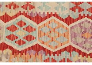 Tappeto Kilim Geometrico Rosso Beige Corsia 79x290 Cm