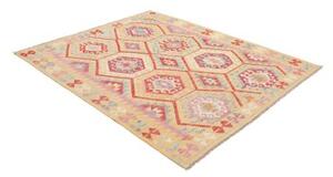 Tappeto Kilim Stilizzato Beige Rosso 155x193 Cm