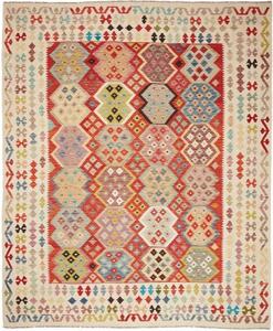 Tappeto Kilim Stilizzato Avorio Rosso 250x300 Cm