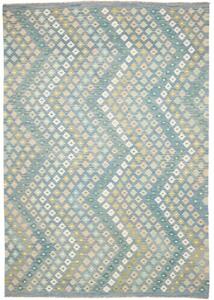 Tappeto Kilim Geometrico Blu Azzurro Avorio 207x294 Cm