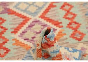 Tappeto Kilim Geometrico Azzurro Arancione Corsia 80x297 Cm