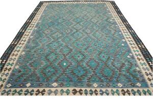 Tappeto Kilim Geometrico Turchese Blu 255x344 Cm
