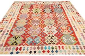Tappeto Kilim Stilizzato Avorio Rosso 250x300 Cm