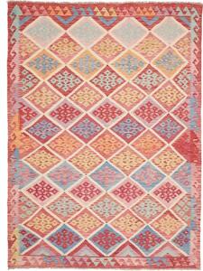 Tappeto Kilim Geometrico Rosso Multicolore 177x251 Cm