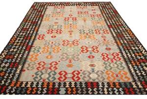 Tappeto Kilim Stilizzato Beige Marrone Scuro 259x342 Cm