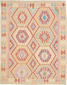 Tappeto Kilim Stilizzato Beige Rosso 155x193 Cm