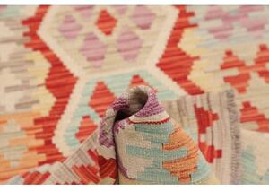 Tappeto Kilim Geometrico Rosso Beige Corsia 79x290 Cm