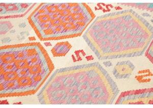 Tappeto Kilim Stilizzato Rosa Rosso 201x303 Cm