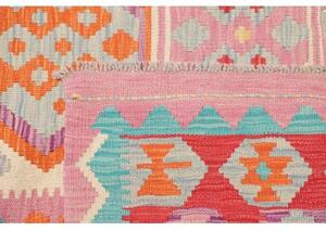 Tappeto Kilim Stilizzato Rosa Rosso 201x303 Cm