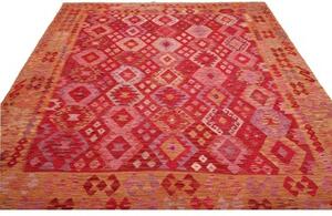 Tappeto Kilim Geometrico Rosso Arancione Quadrato 247x286 Cm