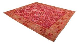 Tappeto Kilim Geometrico Rosso Arancione Quadrato 247x286 Cm