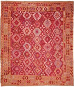 Tappeto Kilim Geometrico Rosso Arancione Quadrato 247x286 Cm