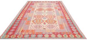Tappeto Kilim Stilizzato Rosa Rosso 201x303 Cm