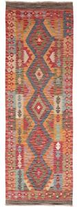 Tappeto Kilim Geometrico Rosso Mattone Blu Avio Corsia 81x247 Cm