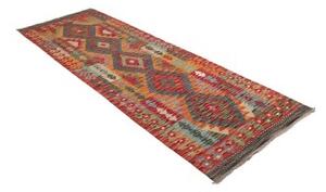 Tappeto Kilim Geometrico Rosso Mattone Blu Avio Corsia 81x247 Cm