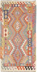 Tappeto Kilim Geometrico Rosso Corallo Azzurro 103x198 Cm