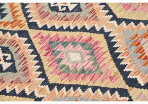 Tappeto Kilim Geometrico Avorio Blu Scuro 100x189 Cm
