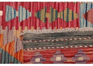 Tappeto Kilim Geometrico Rosso Mattone Blu Avio Corsia 81x247 Cm
