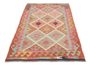 Tappeto Kilim Geometrico Arancione Azzurro 102x207 Cm