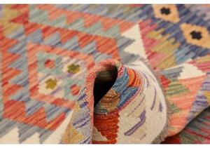 Tappeto Kilim Geometrico Rosso Corallo Azzurro 103x198 Cm