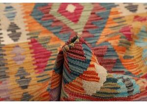 Tappeto Kilim Geometrico Rosso Mattone Blu Avio Corsia 81x247 Cm