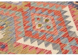 Tappeto Kilim Geometrico Rosso Corallo Azzurro 103x198 Cm