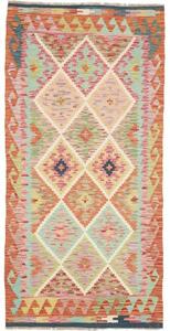 Tappeto Kilim Geometrico Arancione Azzurro 102x207 Cm